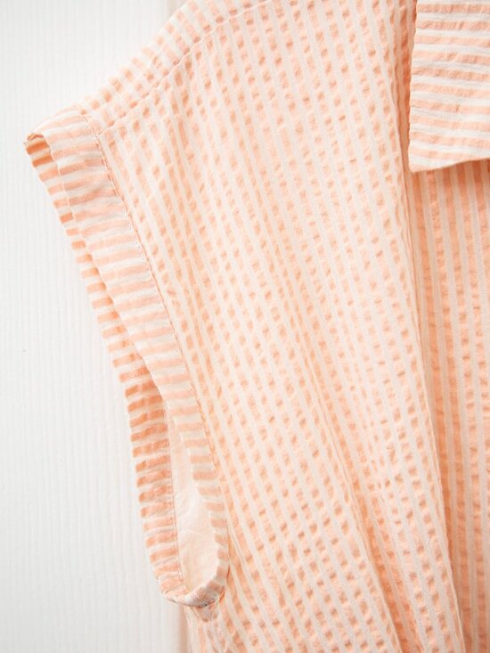 Loft Pink Striped Seersucker Midi Pocket Shirtdress with Pockets, size 12 - Picture 5 of 10